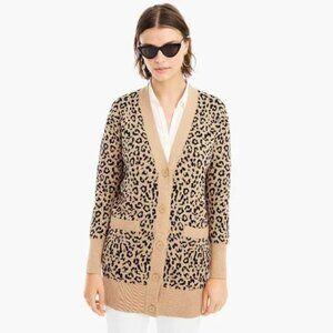 J.Crew S Long Cardigan Sweater Animal Leopard Jacquard Knit
